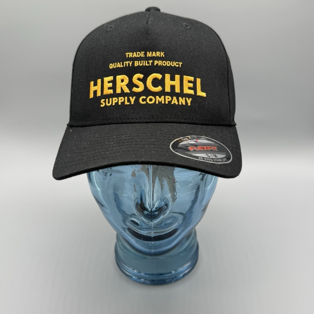 Herschel Supply Co Flexfit Hat Black Yellow Embroidered Logo Size S/M Streetwear